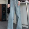 kf-S2e942395d4ef4b16951acb8108641c2e7 Botvotee Elastic Waist High Waist Wide Leg Jeans for Women Loose Straight Blue Long Denim Pants Female Fashion Streetwear Jeans
