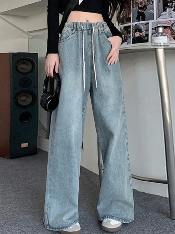 kf-S2e942395d4ef4b16951acb8108641c2e7 Botvotee Elastic Waist High Waist Wide Leg Jeans for Women Loose Straight Blue Long Denim Pants Female Fashion Streetwear Jeans