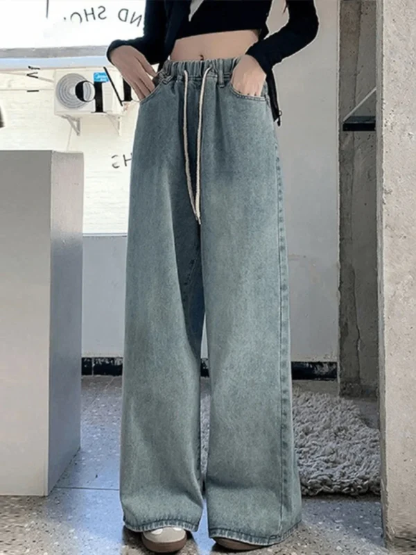 kf-S89c504972a86408ba31171186277d93eO Botvotee Elastic Waist High Waist Wide Leg Jeans for Women Loose Straight Blue Long Denim Pants Female Fashion Streetwear Jeans