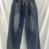 kf-See693449a30c43099aabea19ffcd303a6 Botvotee Elastic Waist High Waist Wide Leg Jeans for Women Loose Straight Blue Long Denim Pants Female Fashion Streetwear Jeans