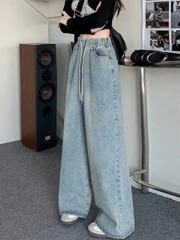 kf-Sf822594f8e7a407798b61e53d08bea4d1 Botvotee Elastic Waist High Waist Wide Leg Jeans for Women Loose Straight Blue Long Denim Pants Female Fashion Streetwear Jeans